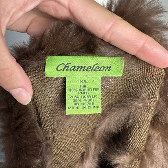 Chameleon Brown Rabbit Fur Poncho Cape Top Stretch Pullover Shawl Size M/L - Picture 3 of 5